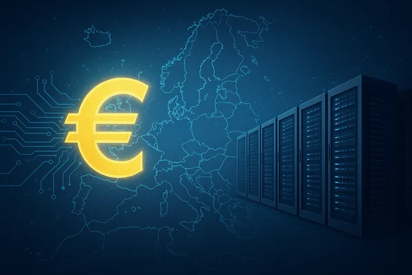 Ilustracja 3:2. Abstrakcyjna sieć danych i symbol euro