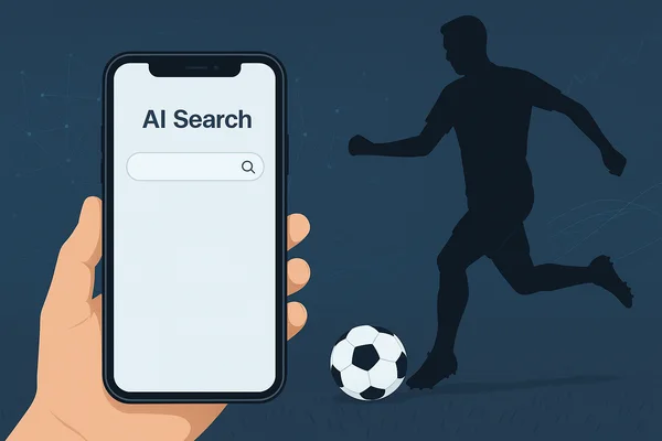 Symboliczne połączenie futbolu i wyszukiwania AI na smartfonie
